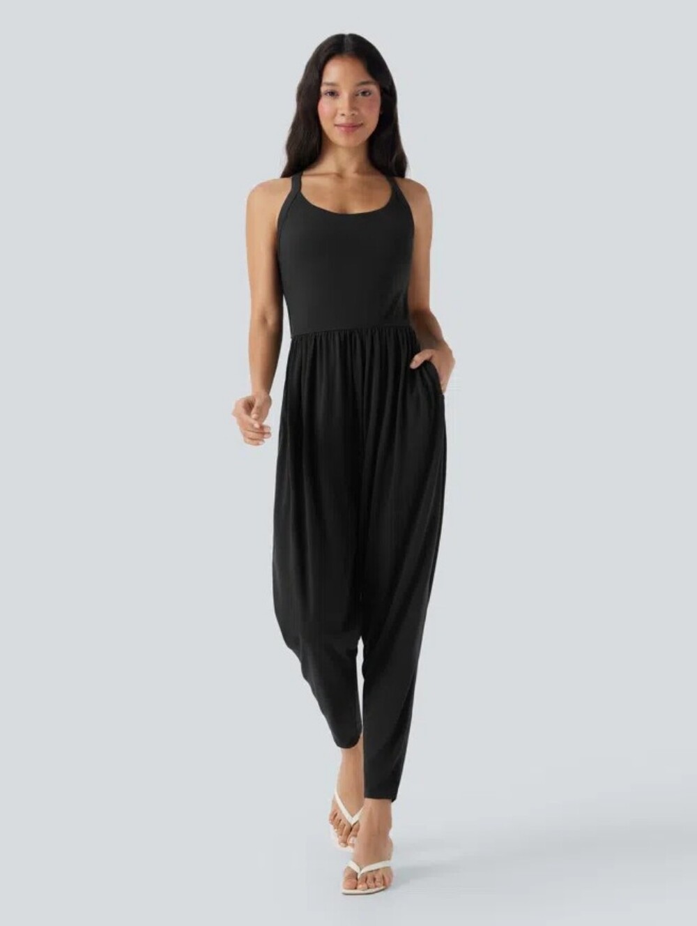 NWT Halara Built-in Bra Harem Casual Jumpsuit with Pockets Black L